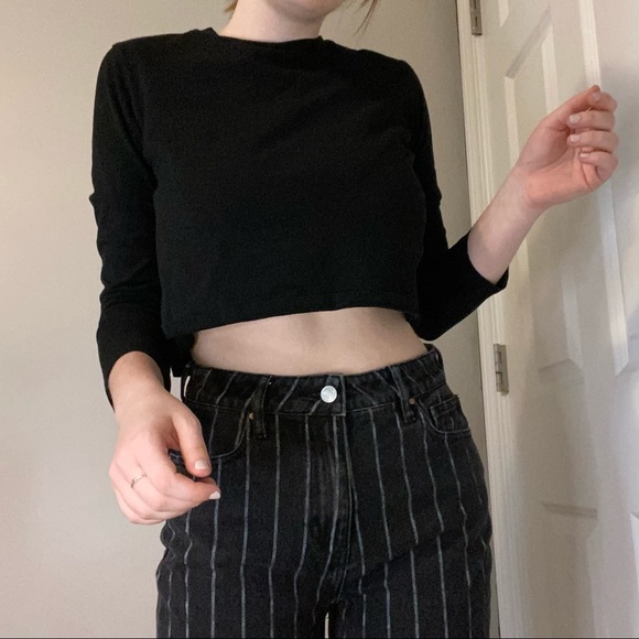 PacSun Denim - womens black striped mom jeans.